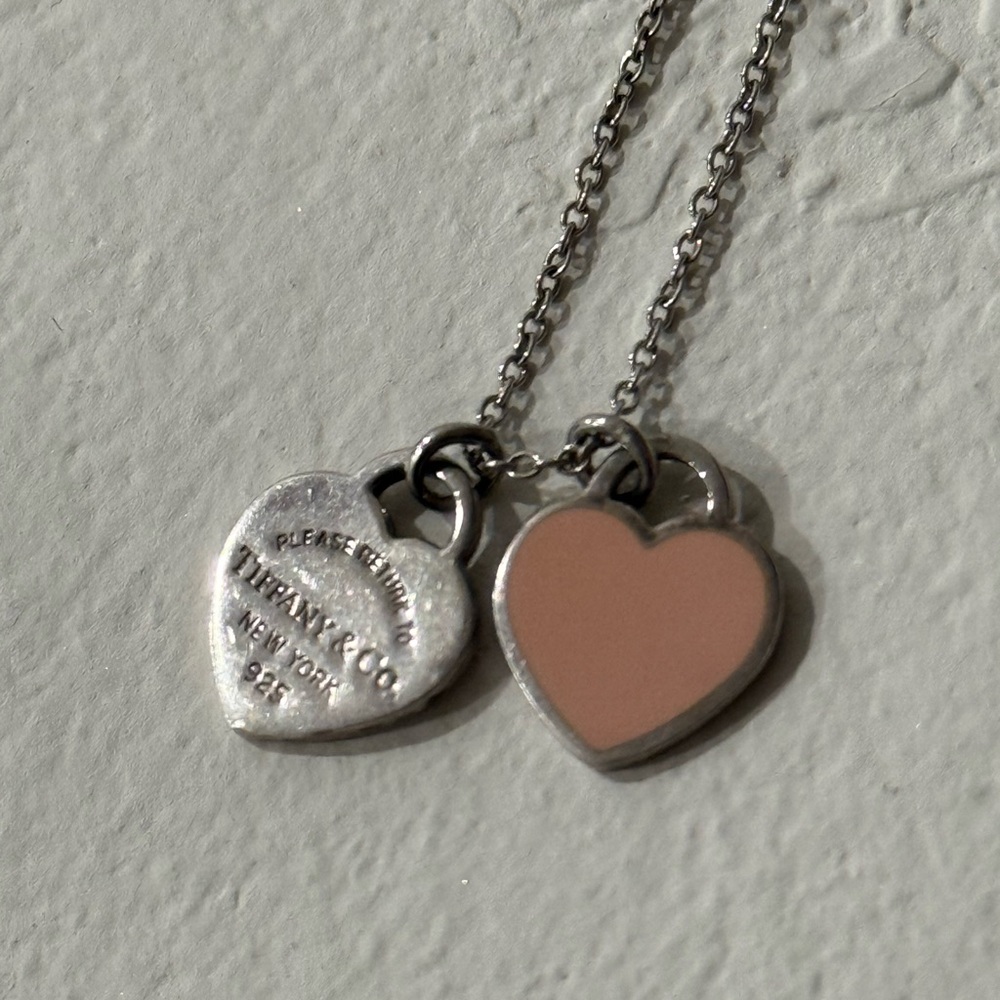 Tiffany & Co Pink Double Heart Tag Necklace